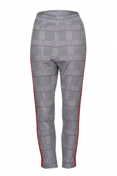Classic Plaid Printed Striped Side Fashion Slim Fitted Pants