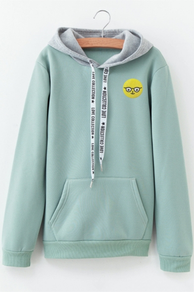 Cute Cartoon Emoji Pattern Letter Ribbon Casual Long Sleeve Hoodie