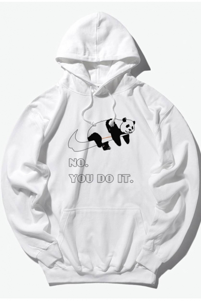 Funny Cartoon Panda Letter NO YOU DO IT Printed Long Sleeve Cotton Loose Hoodie