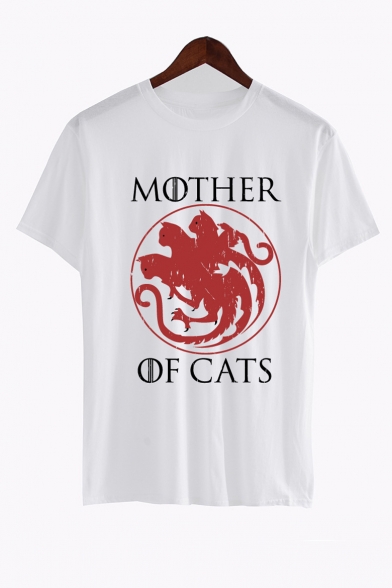 Hot Fashion Letter MOTHER OF CATS Printed Crewneck Raglan Short Sleeve Tee