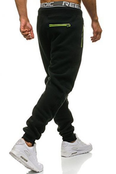 New Arrival Trendy Contrast Drawstring Waist Zip Side Embellished Sports Sweatpants