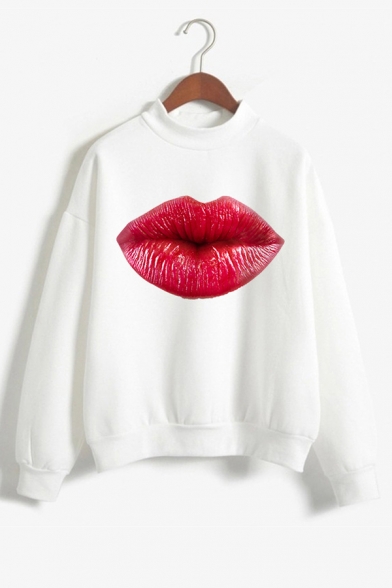 New Stylish Pattern Mock Neck Long Sleeve Pullover Winter's Casual Sweatshirt