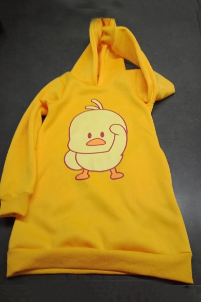 Tik Tok Yellow Duck Printed Oversized Tunic Hoodie