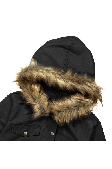 Winter's Long Sleeve Fur Hooded Multi-Pocket Embellished Zip Up Parka Coat