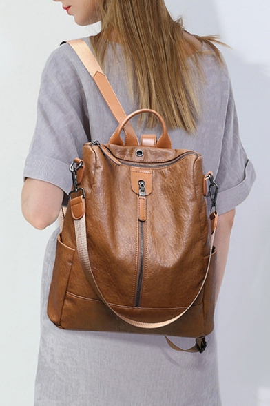 Women's Chic Simple Solid Two-Way Soft Leather Backpack