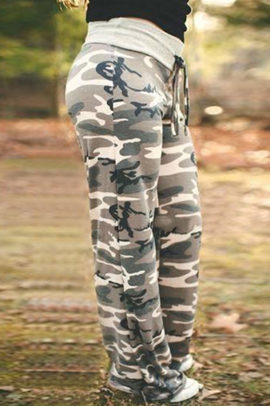 Fashion Camouflage Printed Tied Waist Casual Loose Leisure Wide Legs Pants