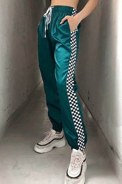Fashion Colorblock Elastic Drawstring Waist Loose Fitted Jogger Pants