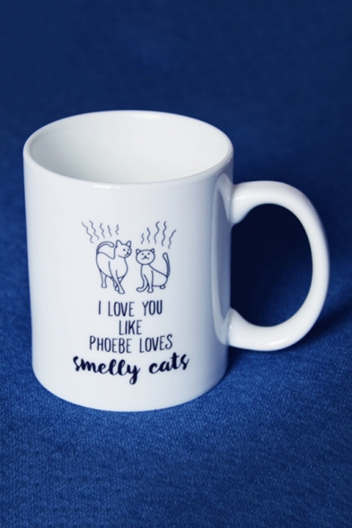 Fashion Letter I LOVE YOU LIKE PHOEBE LOVES Cat Printed White Ceramic Mug Cup