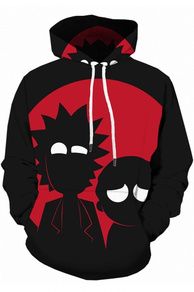 Fashion Two-Tone Black and Red 3D Cartoon Character Printed Long Sleeve Unisex Hoodie
