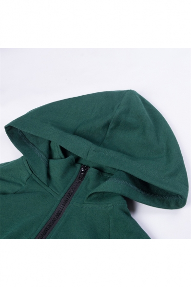 Long Sleeve Hooded Zip Front Casual Sports Jumpsuits