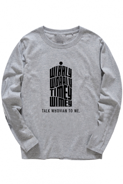 Long Sleeve Letter TALK WHOVIAN TO ME Printed Cotton Round Neck T-Shirt