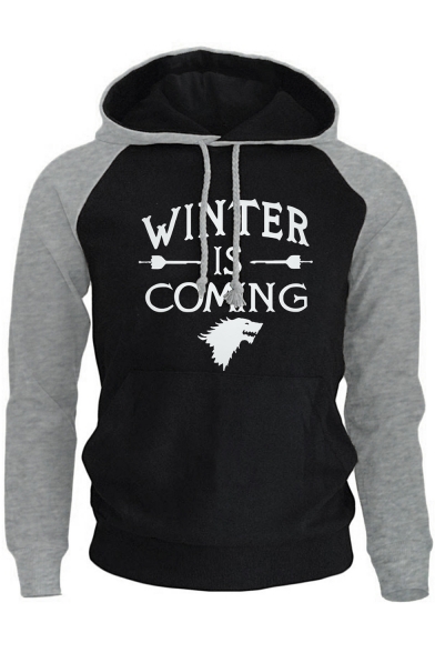New Fashion Letter WINTER IS COMING Printed Colorblock Men's Hoodie