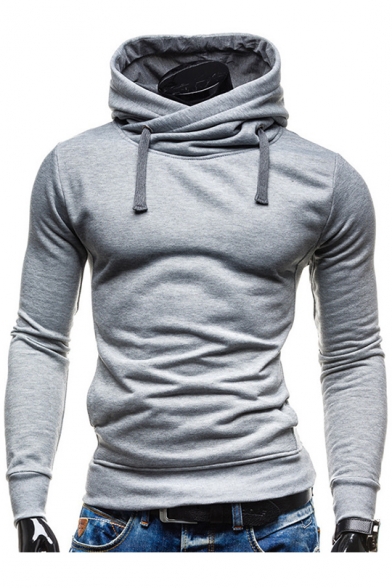 New Trendy Long Sleeve High Neck Basic Solid Slim Fitted Men's Hoodie