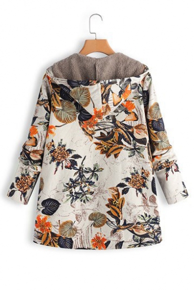 Winter's New Trendy Floral Printed Long Sleeve Hooded Longline Zip Up Cotton Coat