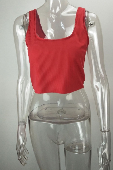 Women's Summer Scoop Neck Sleeveless Ribbed Knit Cropped Tank Top