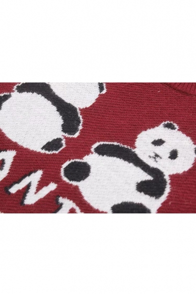 Cute Cartoon Panda Printed Round Neck Long Sleeve Pullover Sweater