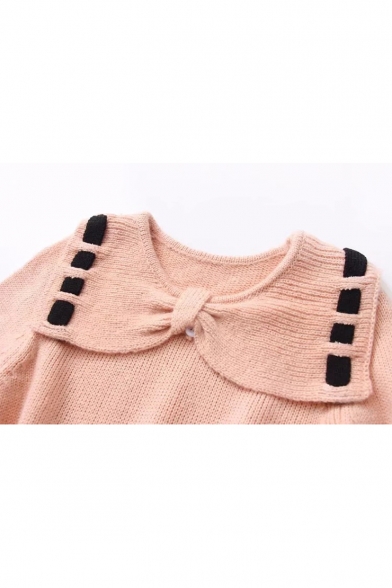 Girls' Lovely Bow Tied Round Neck Long Sleeve Casual Pink Sweater