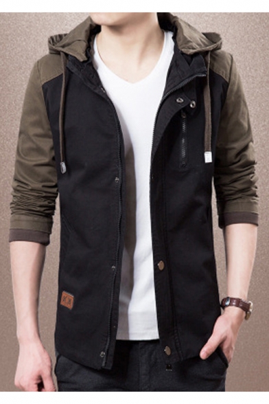 Men's Trendy Colorblock Long Sleeve Hooded Zip Up Slim Fitted Jacket