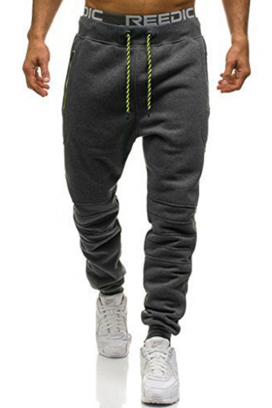 New Arrival Trendy Contrast Drawstring Waist Zip Side Embellished Sports Sweatpants