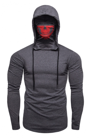 Stylish Skull Printed Stretch Slim Long Sleeve Sports Hoodie for Men