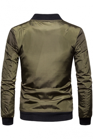 Trendy Contrast Hem Long Sleeve Slim Fitted Zip Up Bomber Jacket for Men