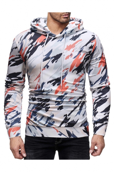 Unique Graffiti Camouflage Printed Long Sleeve White Fitted Hoodie