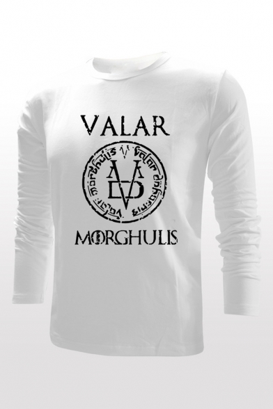 VALAR MORGHULIS Letter Print Crew Neck Long Sleeve Fitted T-Shirt