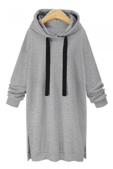 Winter's New Arrival Chic Basic Solid Loose Fitted Midi Shift Hoodie Dress