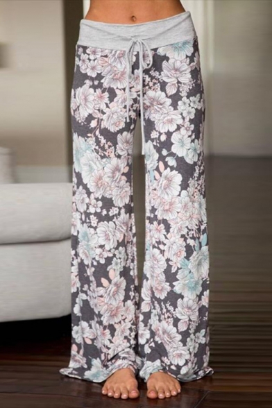 Women's Tied Waist Chic Floral Printed Loose Casual Wide Legs Pants