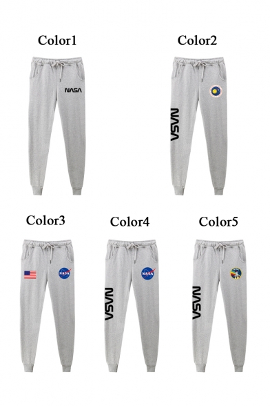 Fashion NASA Logo Patched Drawstring Waist Casual Loose Fitted Sweatpants