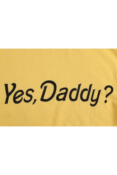 Fashion Striped Long Sleeve Round Neck Letter YES DADDY Print Yellow T-Shirt