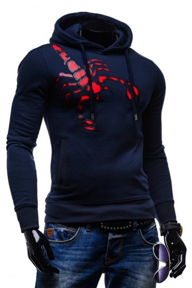 Men's Fashion Spider Pattern Long Sleeve Sports Slim Navy Hoodie