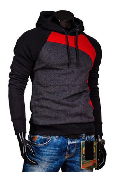 Men's Winter New Fashion Long Sleeve Colorblock Slim Fitted Hoodie
