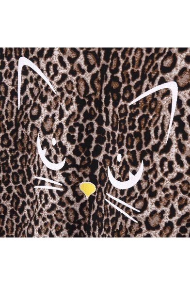New Trendy Leopard Cartoon Cat Printed Round Neck Long Sleeve Pullover Sweatshirt