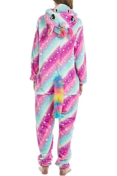 Pink and Blue Two-Tone Galaxy Horse Cosplay Unisex Onesie Costume Pajamas for Adult