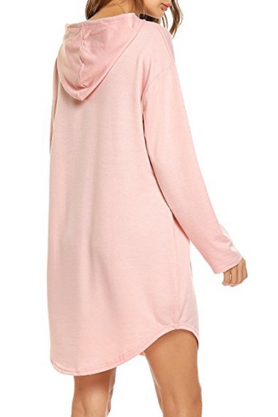 Simple Cozy Long Sleeve Casual Plain Hooded Dress