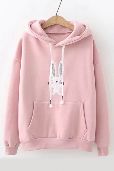 Students' Lovely Rabbit Embroidered Long Sleeve Casual Hoodie