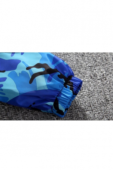Stylish Color Block Camouflage Pattern Long Sleeve Hooded Zip Up Jacket