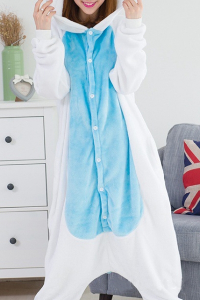 Unisex Fleece Color Block Button Front Long Sleeve Cosplay Unicorn Costume Onesie Pajamas