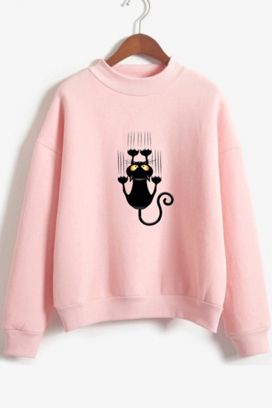 Autumn's New Arrival Crew Neck Long Sleeve Cat Printed Sweatshirt