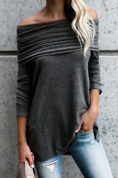 Autumn's New Arrival Long Sleeve Off the Shoulder Loose Fitted Sweatshirt