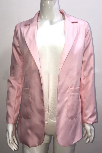 Fashion Long Sleeve Notched Lapel Plain Open Front Tunics Blazer Coat for Women