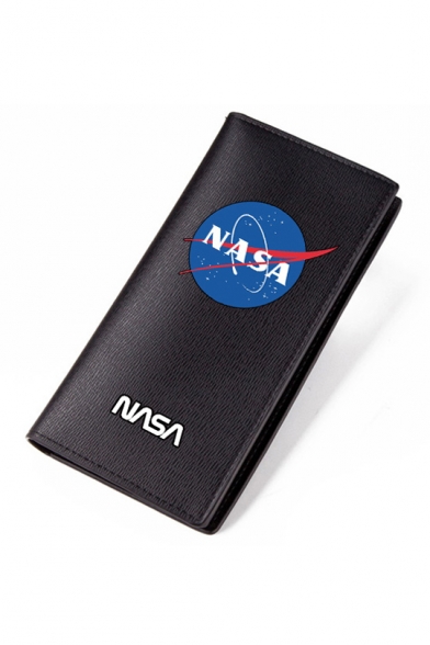 Juniors' Fashion Letter NASA Logo Pattern Black Wallet 9.5*18.3cm