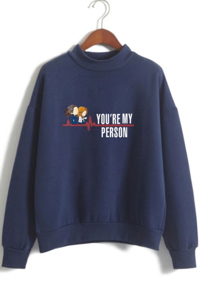 Letter YOU'RE MY PERSON Printed Long Sleeve Mock Neck Loose Sweatshirt for Couple