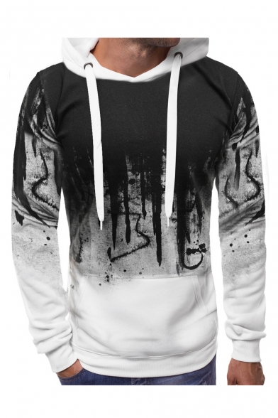 Men's Unique Letter Painted Long Sleeve Slim Fitted Hoodie