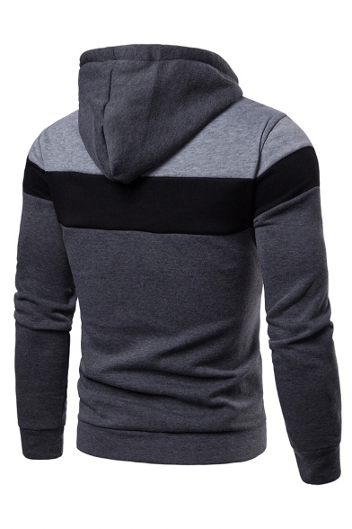 Men's Winter Fashion Color Block Long Sleeve Zip Up Slim Hoodie
