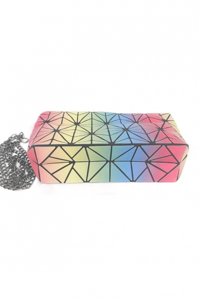 New Stylish Ombre Colorblock Diamond Printed Folding Chain Crossbody Bag