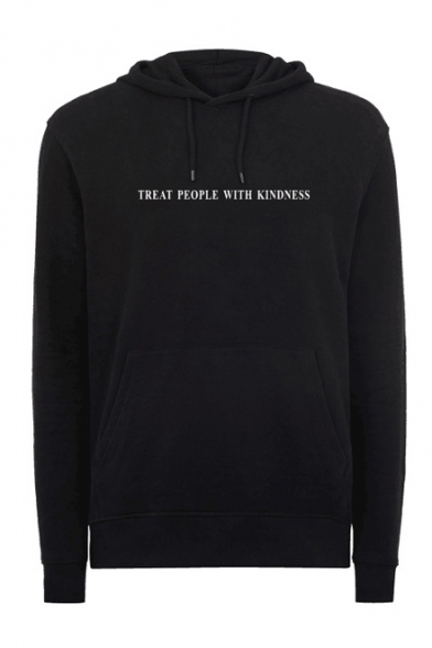 

TREAT PEOPLE WITH KINDNESS Letter Pattern Black Regular Hoodie, LC491582