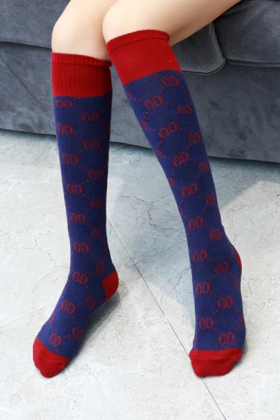 Trendy Double D Letter Printed Color Block Stockings