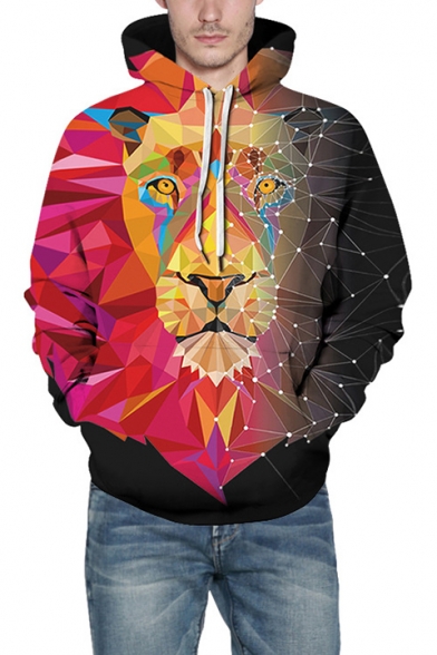 Unique Magic 3D Tiger Ombre Geometric Printed Long Sleeve Leisure Hoodie